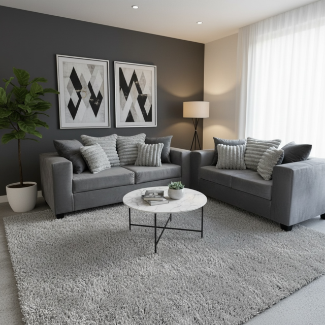 Sofa & Loveseat Grey (Velvet)