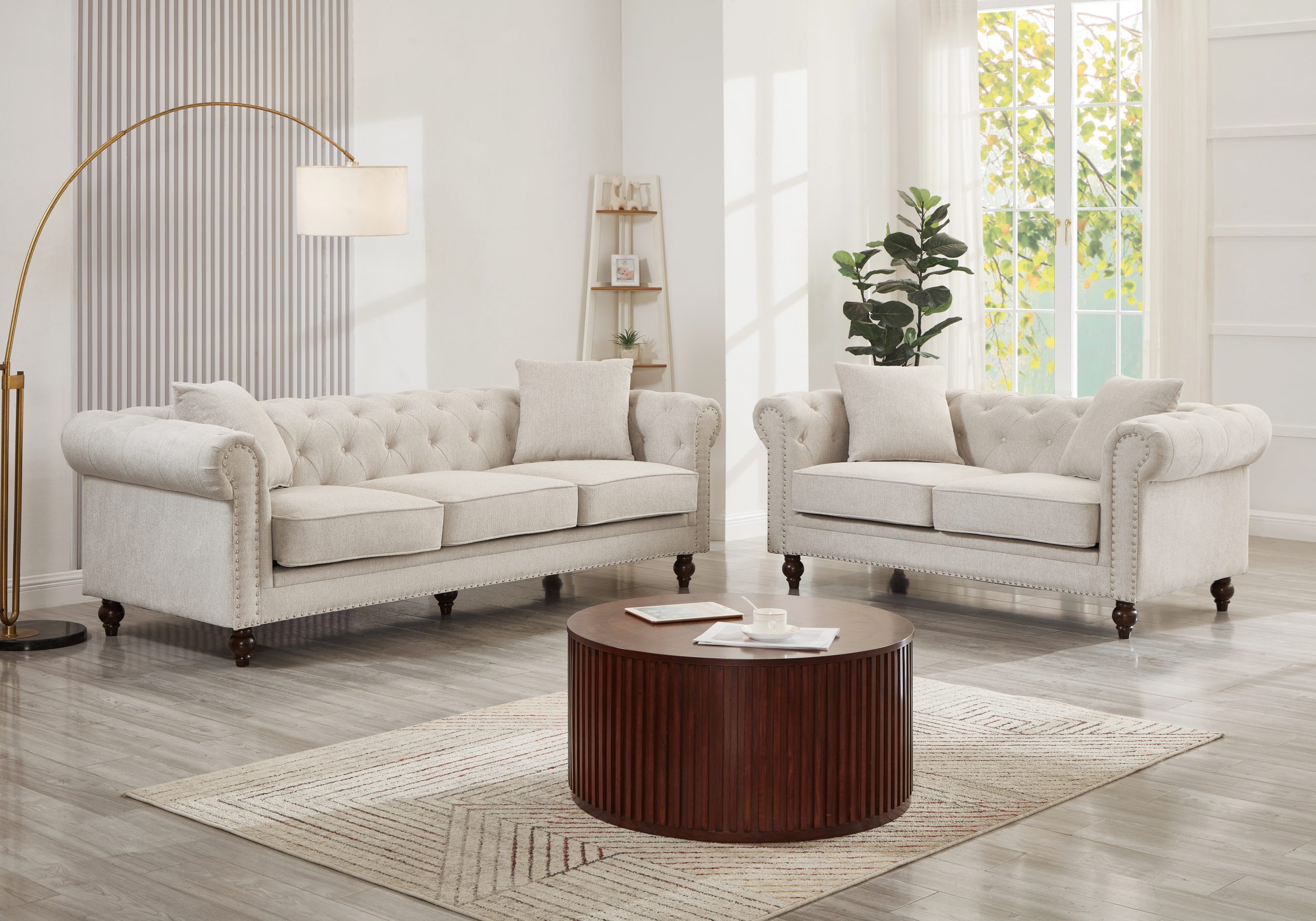 Thomas Beige Chesterfield Sofa & Loveseat