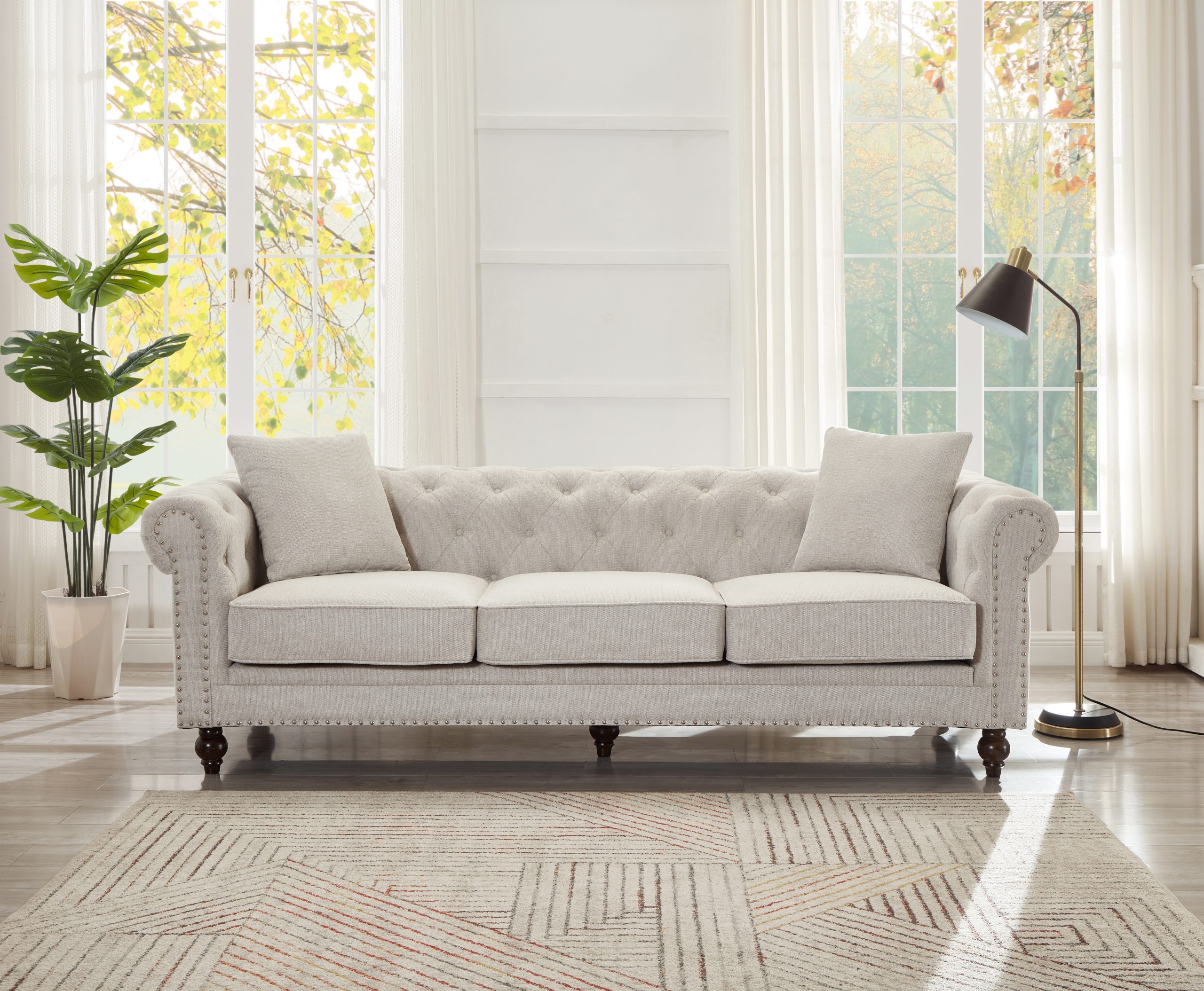Thomas Beige Chesterfield Sofa & Loveseat