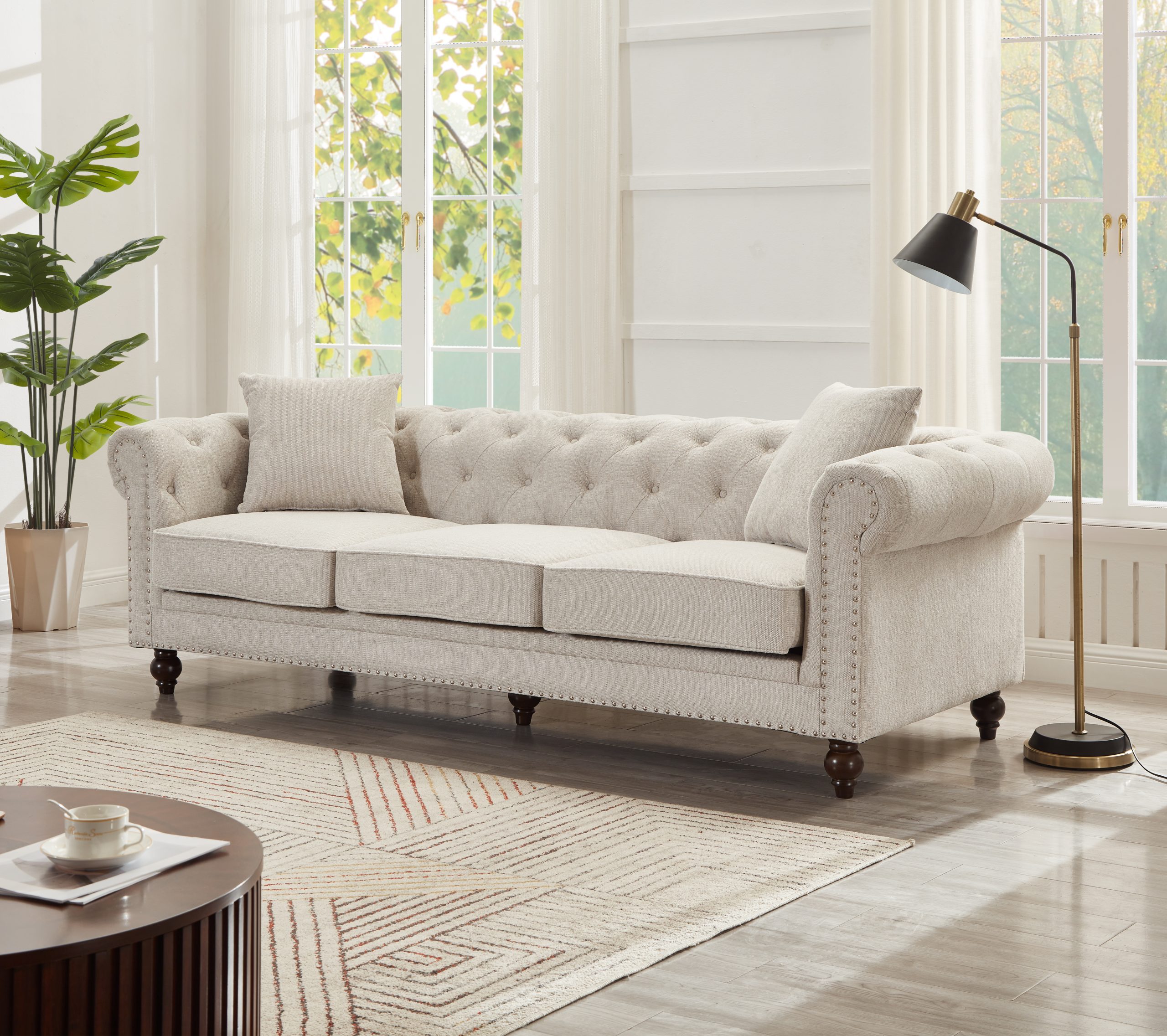 Thomas Beige Chesterfield Sofa & Loveseat
