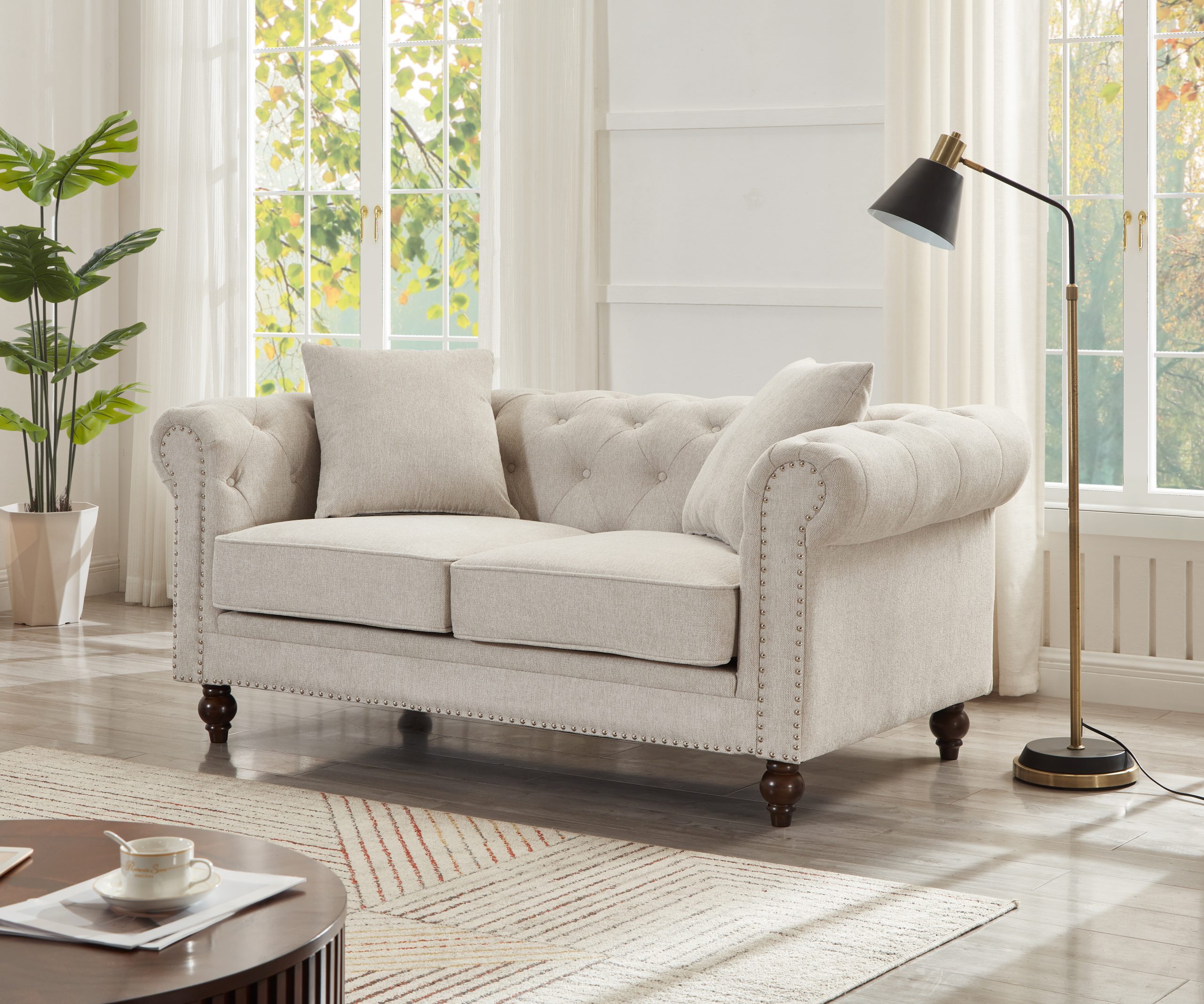 Thomas Beige Chesterfield Sofa & Loveseat