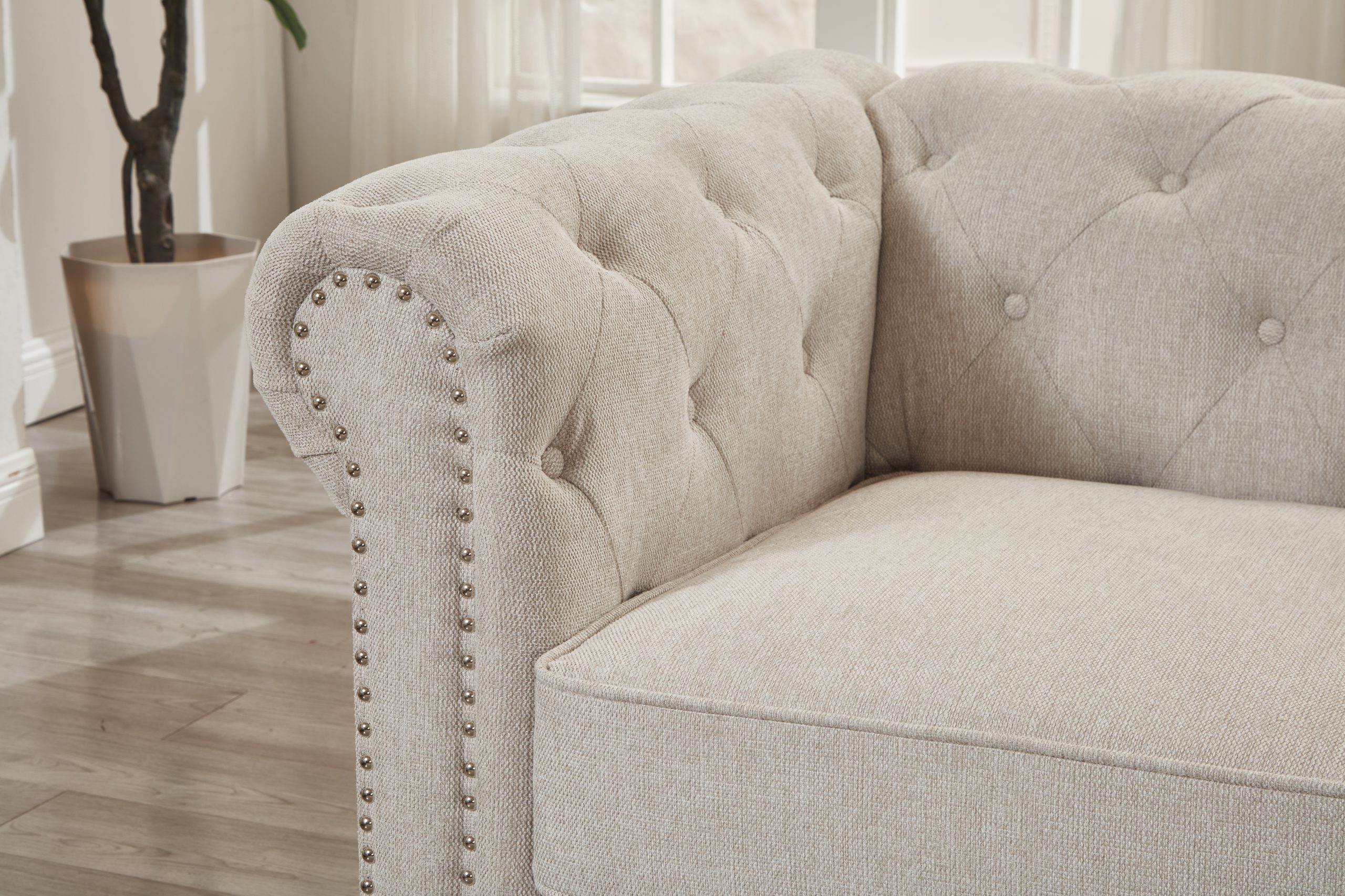 Thomas Beige Chesterfield Sofa & Loveseat