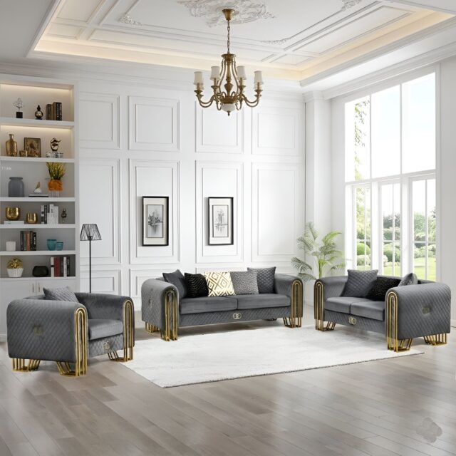 Valencia Gray Velvet Sofa & Loveseat