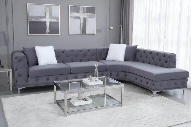 Valentino Modern Gray Velvet Sectional