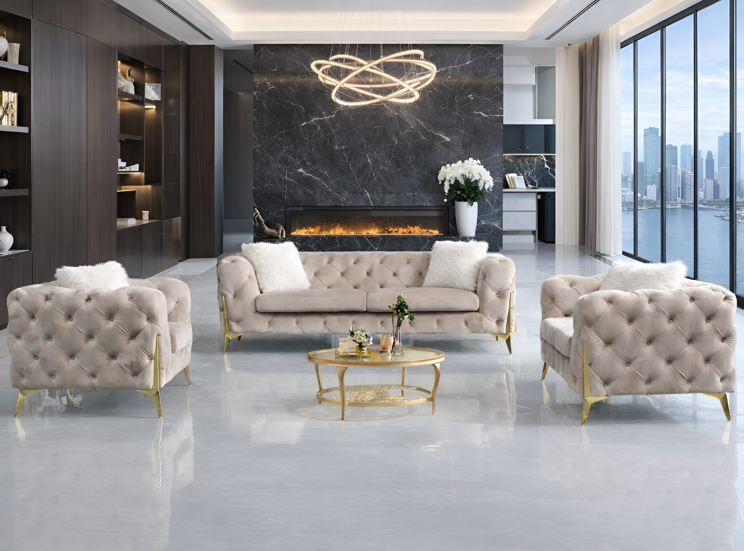 Vegas Beige Velvet Sofa & Loveseat
