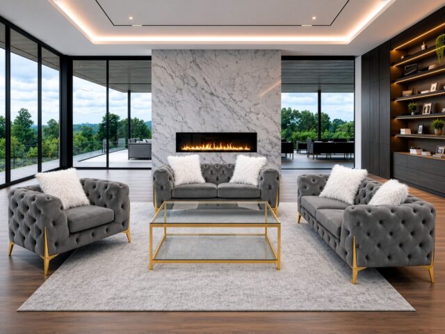 Vegas Gray Velvet Sofa & Loveseat