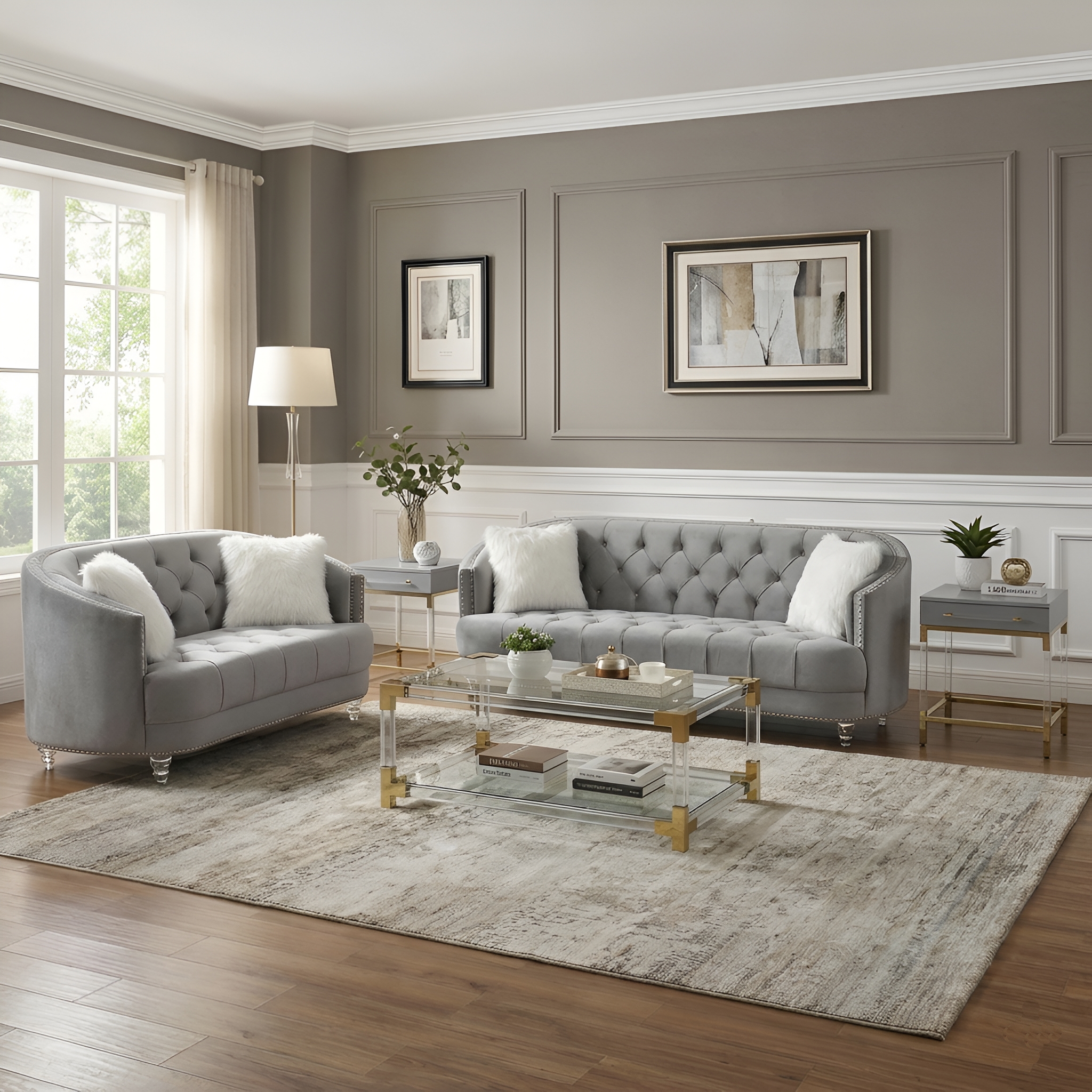 Yasmin Gray Velvet Sofa & Loveseat
