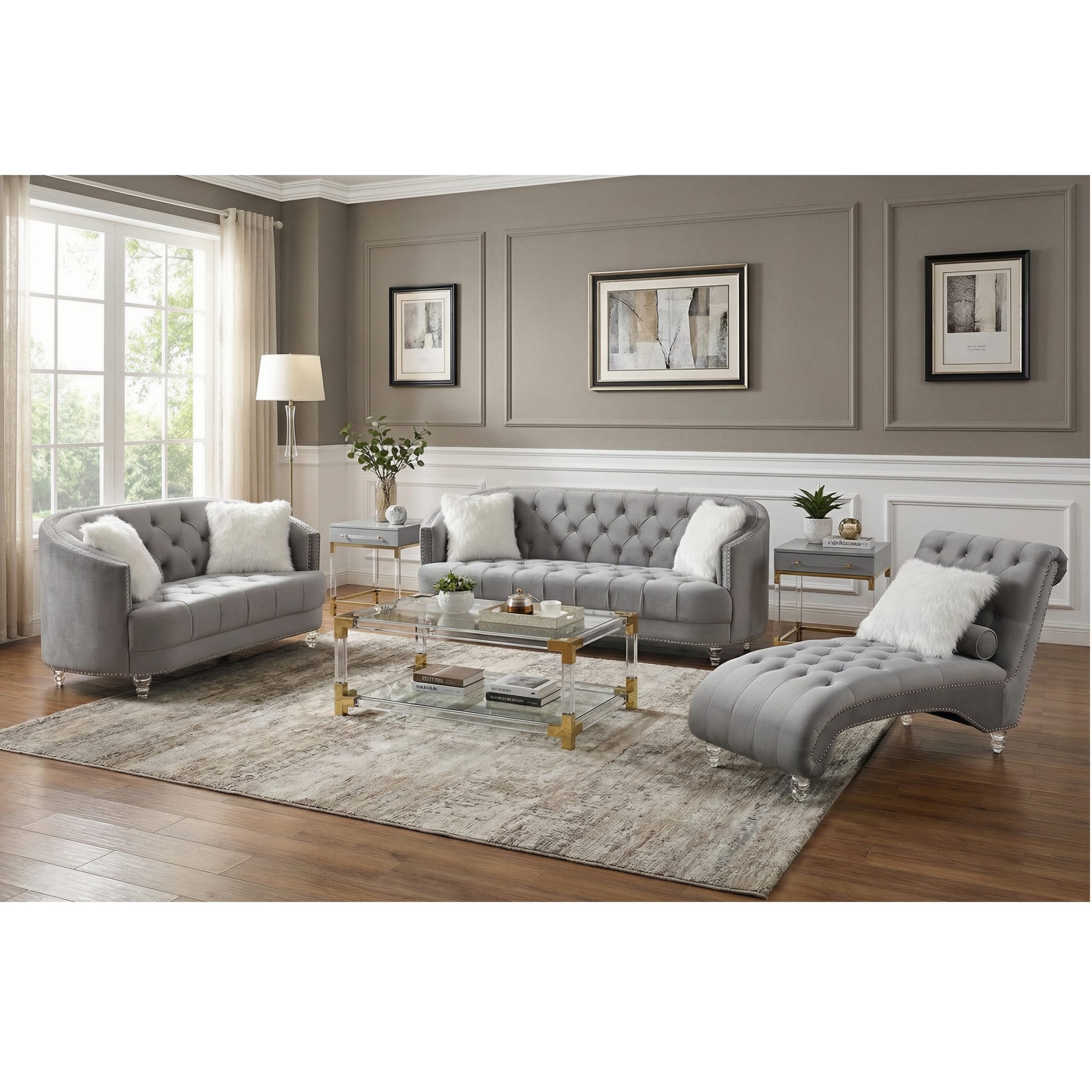 Yasmin Gray Velvet Sofa & Loveseat